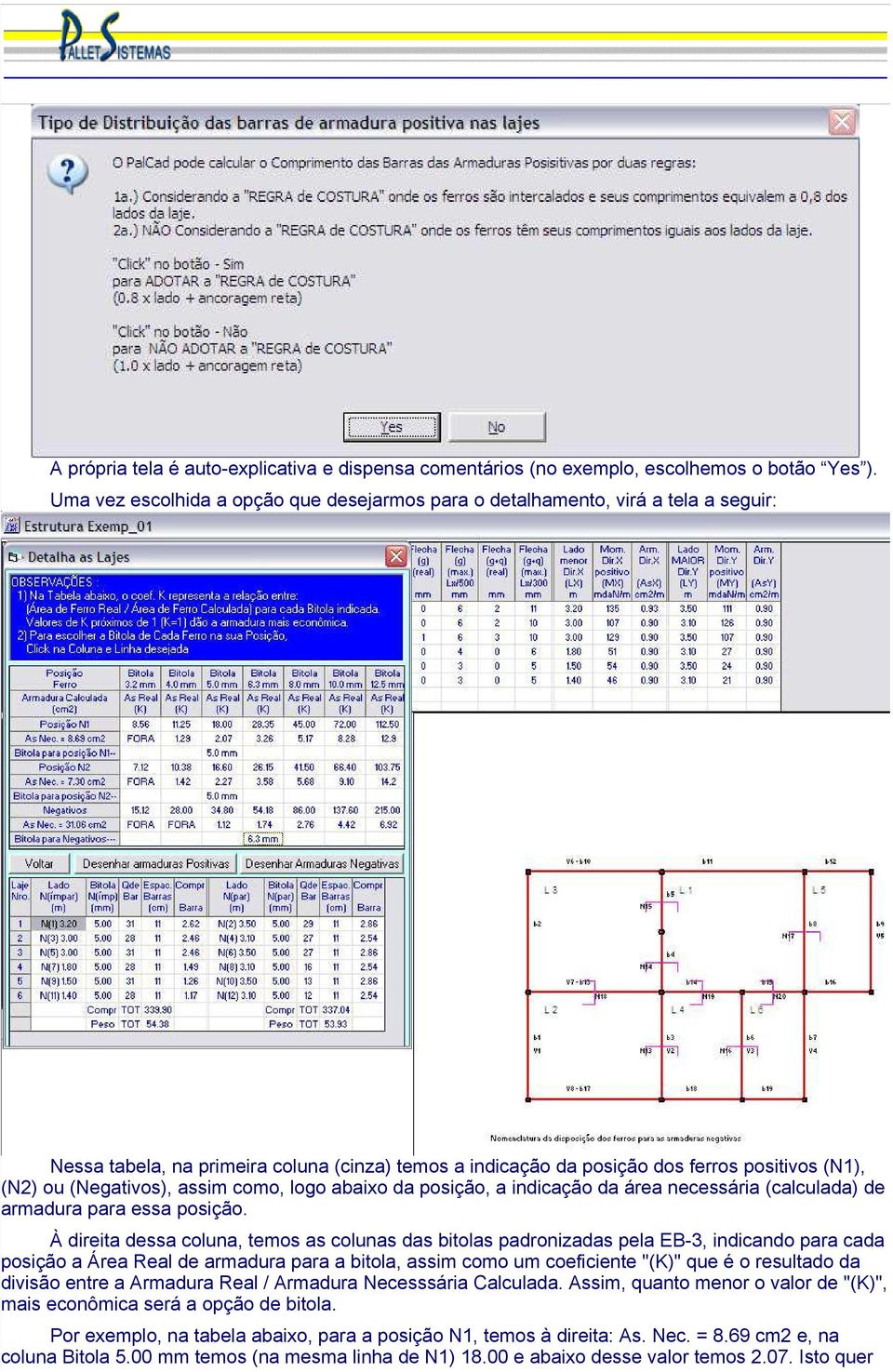 (Negativos), assim como, logo abaixo da posição, a indicação da área necessária (calculada) de armadura para essa posição.