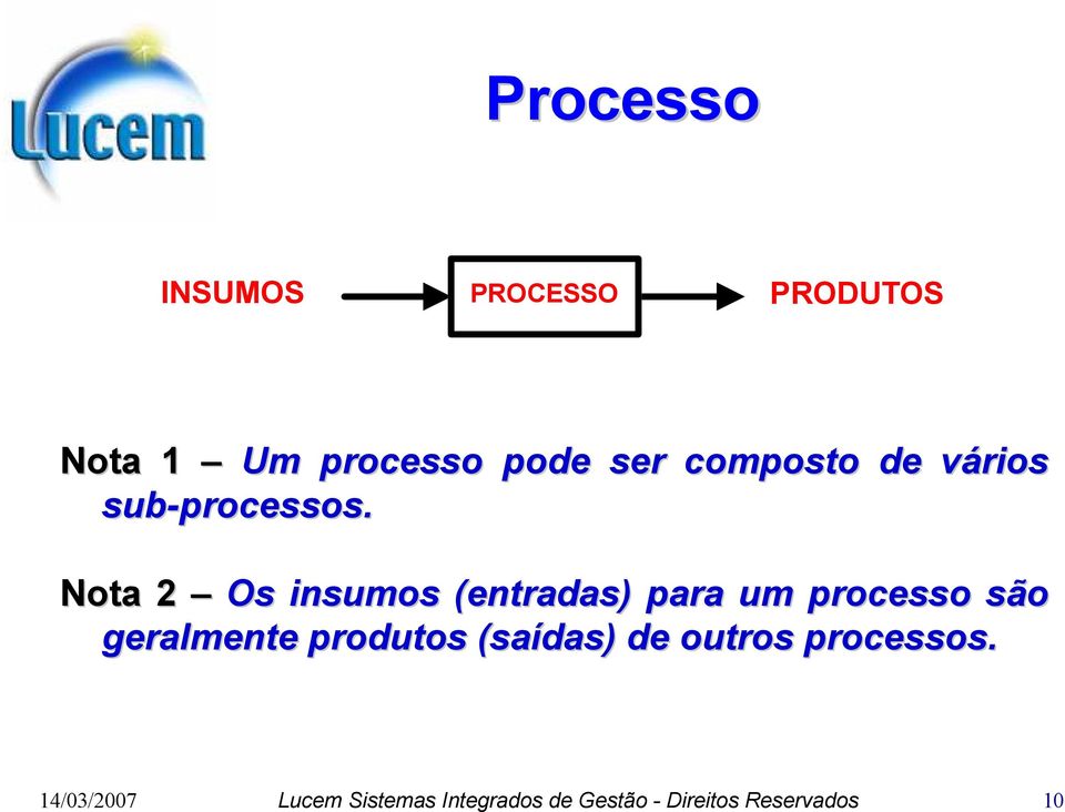 Nota 2 Os insumos (entradas) para um processo são geralmente