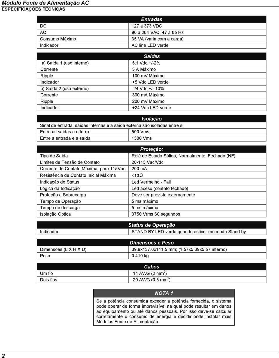 entrada, saídas internas e a saída externa são isoladas entre si Entre as saídas e o terra 500 Vms Entre a entrada e a saída 1500 Vms Proteção: Tipo de Saída Relé de Estado Sólido, Normalmente