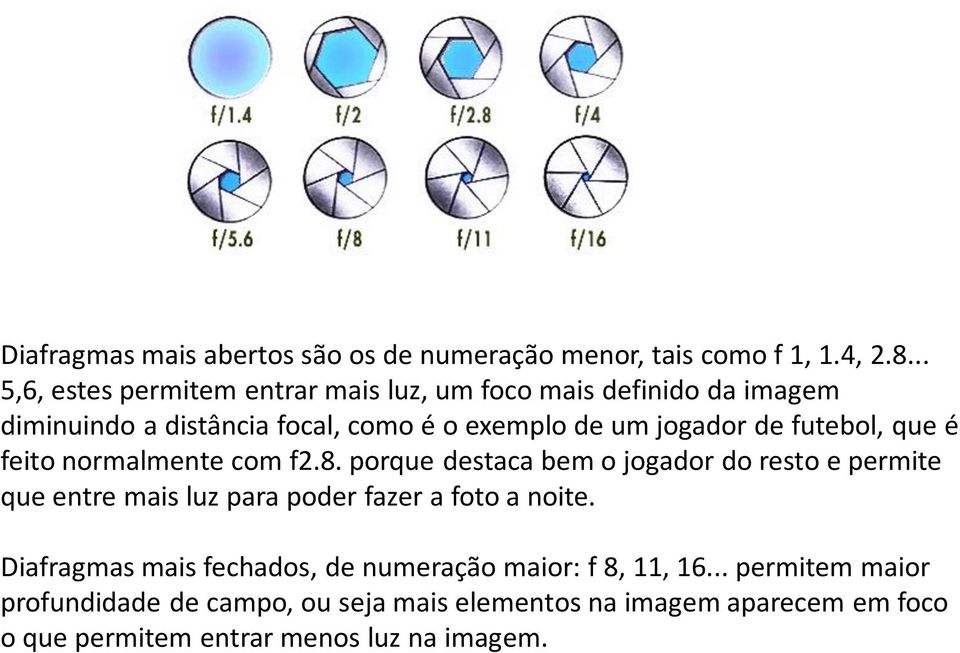 futebol, que é feito normalmente com f2.8.