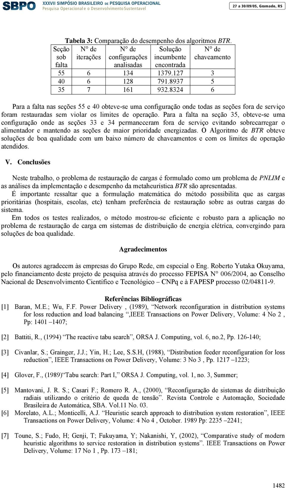 Para a falta na ção 35, obteve- uma configuração onde as ções 33 e 34 permaneceram fora de rviço evitando sobrecarregar o alimentador e mantendo as ções de maior prioridade energizadas.