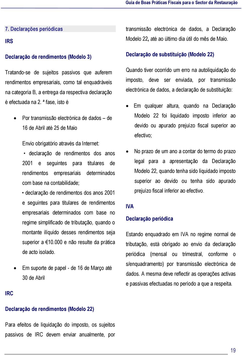 ª fase, isto é Por transmissão electrónica de dados de 16 de Abril até 25 de Maio Envio obrigatório através da Internet: declaração de rendimentos dos anos 2001 e seguintes para titulares de