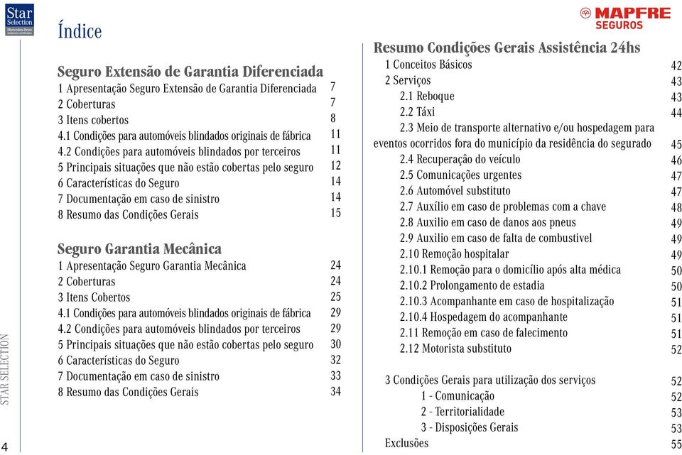 Gerais Seguro Garantia Mecânica 1 Apresentação Seguro Garantia Mecânica 2 Coberturas 3 Itens Cobertos 4.1 Condições para automóveis blindados originais de fábrica 4.