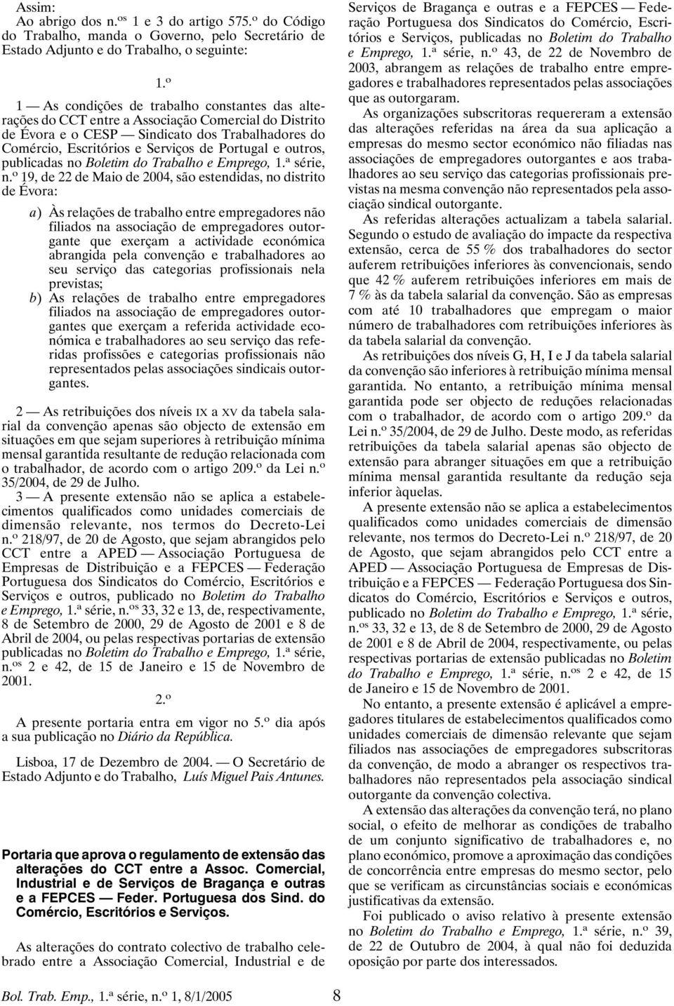 outros, publicadas no Boletim do Trabalho e Emprego, 1. a série, n.