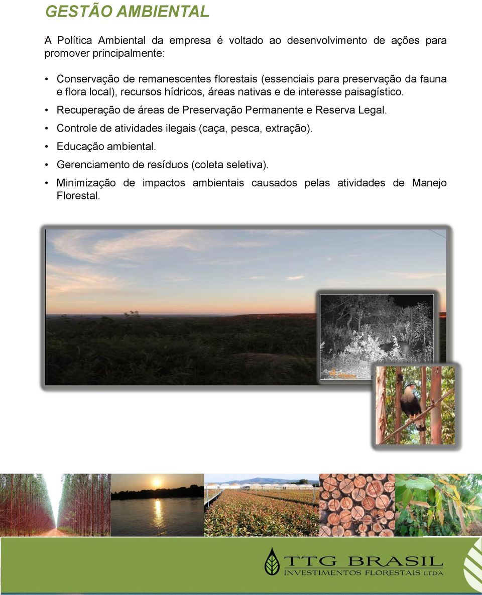 florestais (essenciais para preservação da fauna e flora local), recursos hídricos, áreas nativas e de interesse paisagístico.