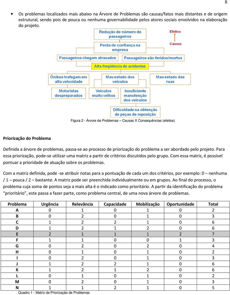 Figura 2 - Árvore de Problemas Causas X Consequências (efeitos) Priorização do Problema Definida a árvore de problemas, passa-se se ao processo de priorização do problema a ser abordado pelo projeto.