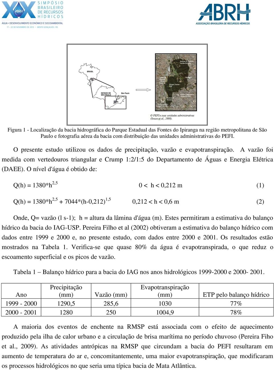 A vazão foi medida com vertedouros triangular e Crump 1:2/1:5 do Departamento de Águas e Energia Elétrica (DAEE).