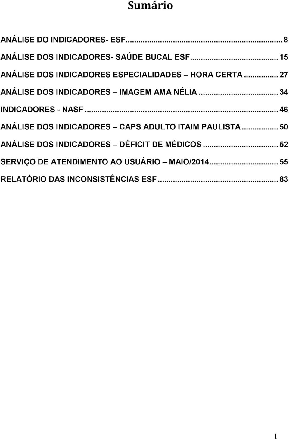 .. 34 INDICADORES - NASF... 46 ANÁLISE DOS INDICADORES CAPS ADULTO ITAIM PAULISTA.