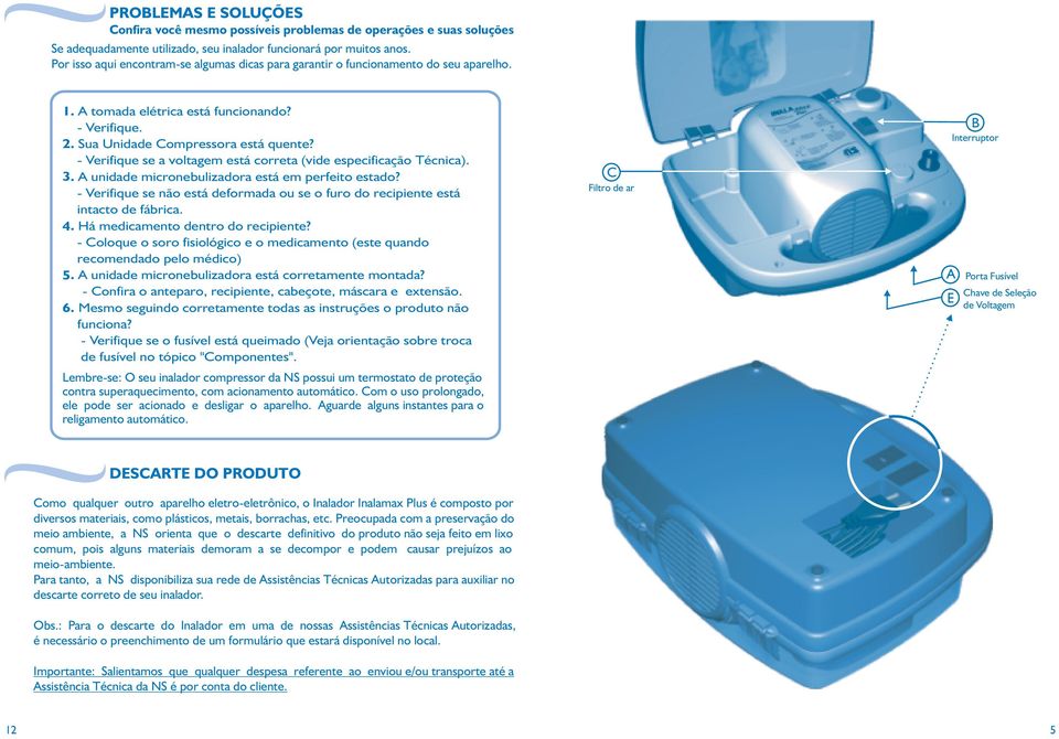 - Verifique se a voltagem está correta (vide especificação Técnica). 3. A unidade micronebulizadora está em perfeito estado?