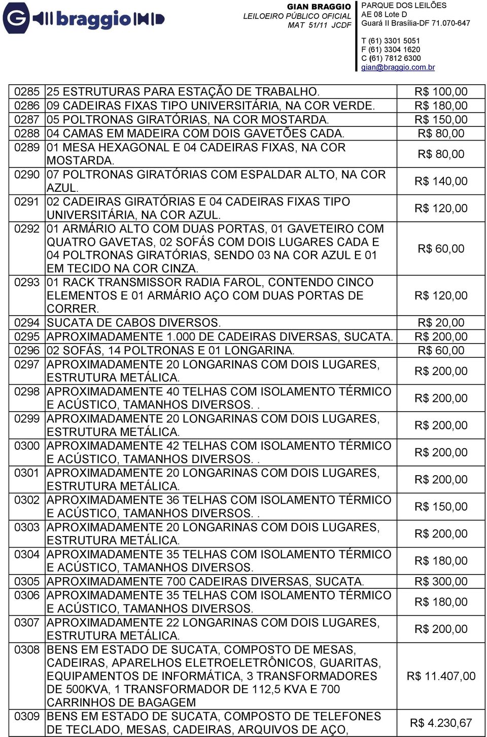 R$ 140,00 0291 02 CADEIRAS GIRATÓRIAS E 04 CADEIRAS FIXAS TIPO UNIVERSITÁRIA, NA COR AZUL.