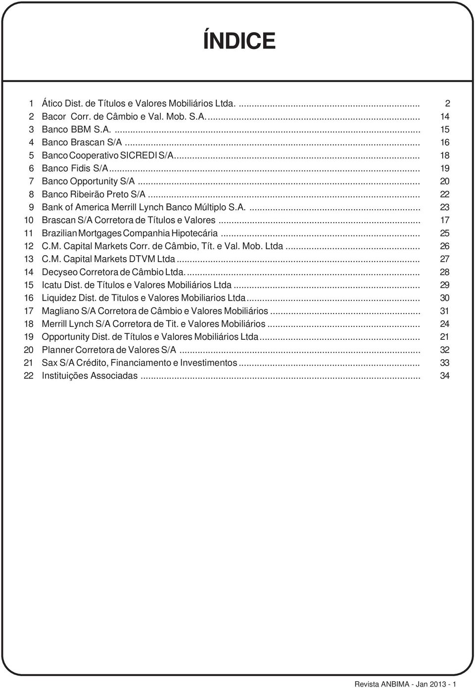 .. 17 Brazilian Mortgages Companhia Hipotecária... 25 C.M. Capital Markets Corr. de Câmbio, Tít. e Val. Mob. Ltda... 26 C.M. Capital Markets DTVM Ltda... 27 Decyseo Corretora de Câmbio Ltda.