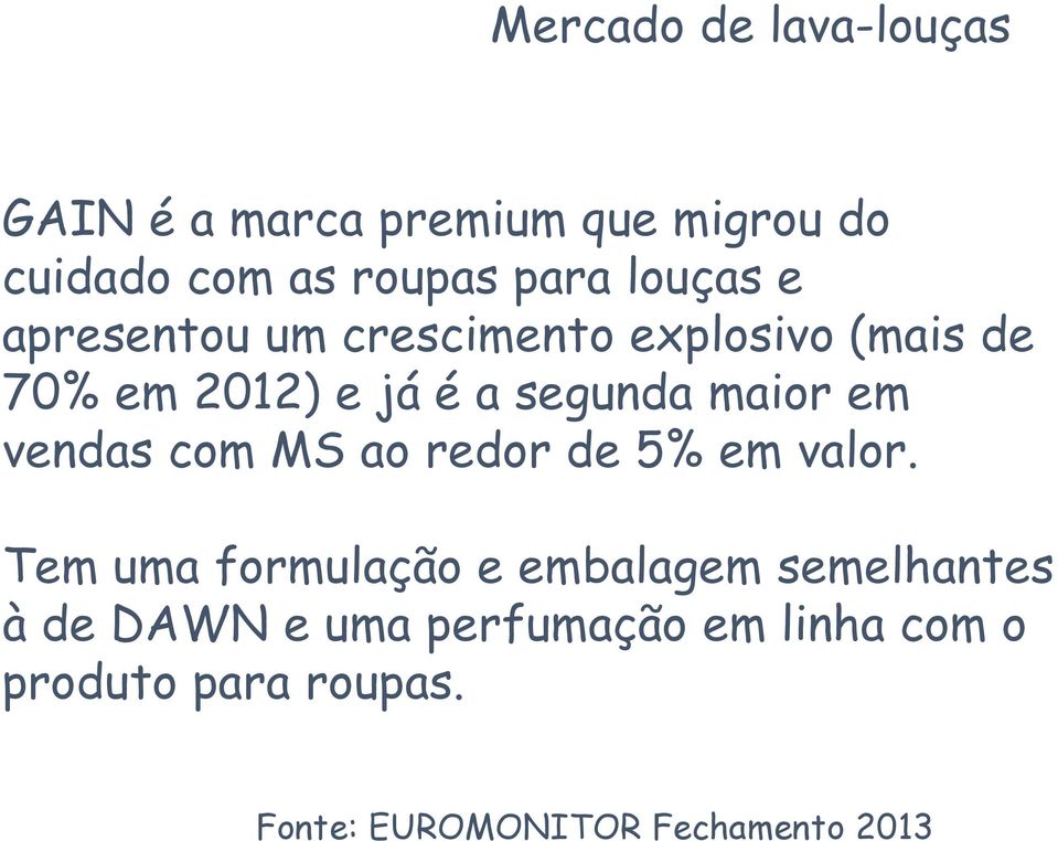 em vendas com MS ao redor de 5% em valor.