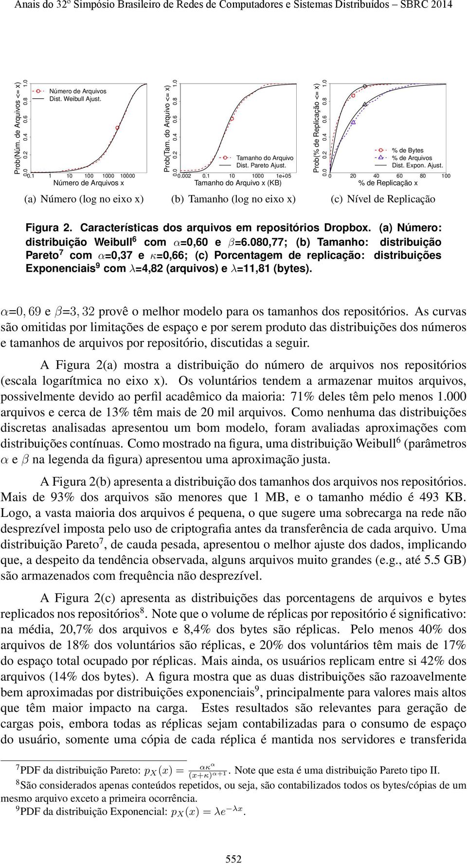 0 20 40 60 80 100 % de Replicação x (a) Número (log no eixo x) (b) Tamanho (log no eixo x) (c) Nível de Replicação Figura 2. Características dos arquivos em repositórios Dropbox.