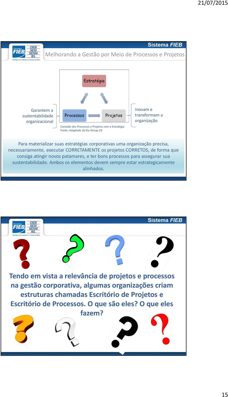 consiga atingir novos patamares, e ter bons processos para assegurar sua sustentabilidade. Ambos os elementos devem sempre estar estrategicamente alinhados.