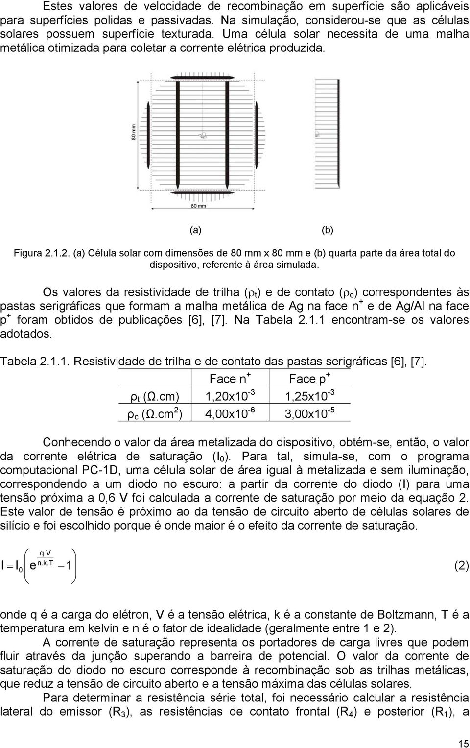 1.2. (a) Célula solar com dimensões de 80 mm x 80 mm e (b) quarta parte da área total do dispositivo, referente à área simulada.