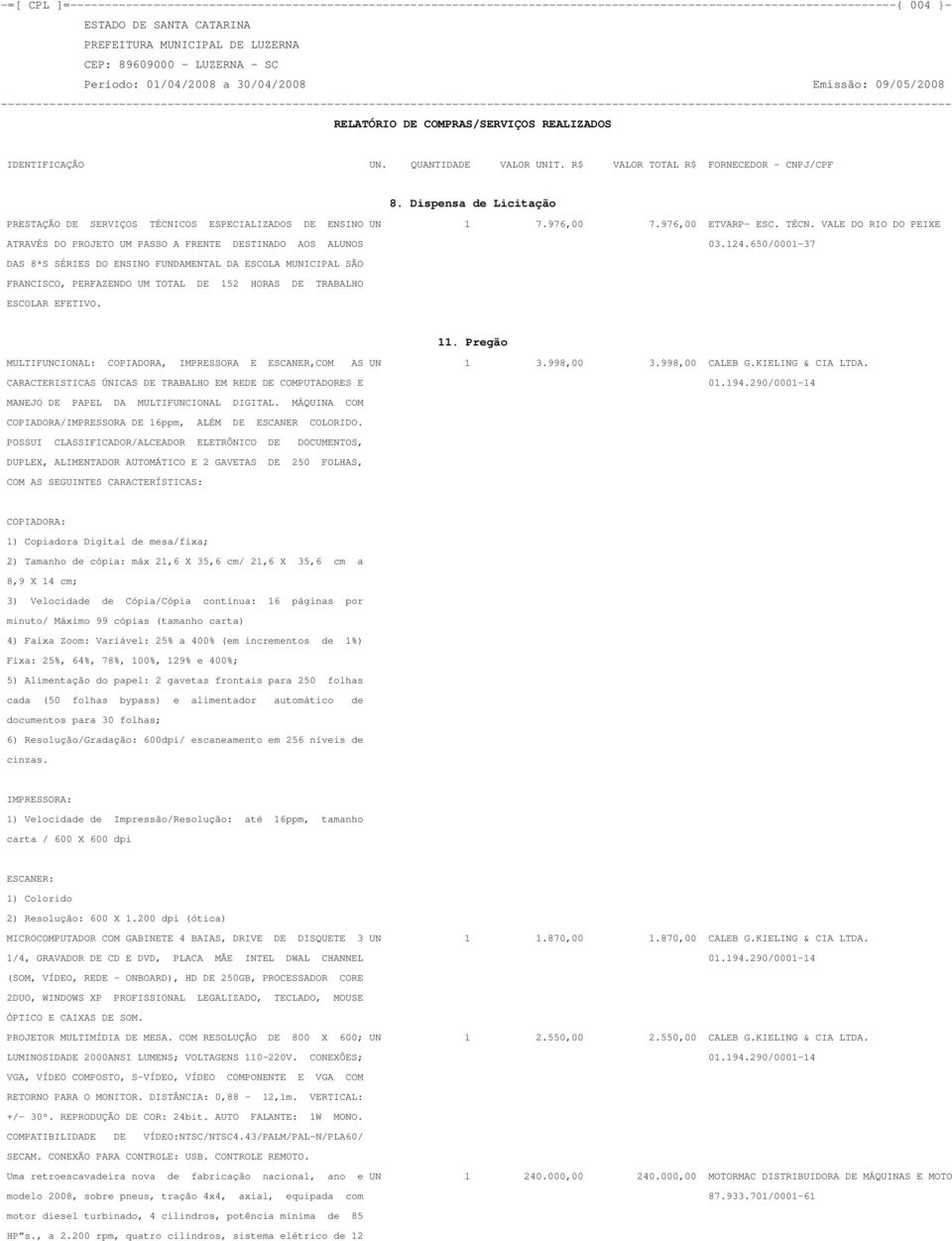 124.650/0001-37 DAS 8ªS SÉRIES DO ENSINO FUNDAMENTAL DA ESCOLA MUNICIPAL SÃO FRANCISCO, PERFAZENDO UM TOTAL DE 152 HORAS DE TRABALHO ESCOLAR EFETIVO. 11.