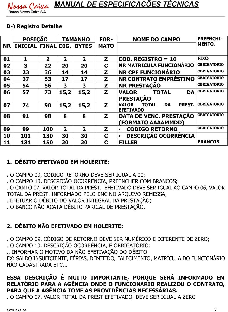 PRESTAÇÃO 07 74 90 15,2 15,2 Z VALOR TOTAL DA PREST. EFETIVADO 08 91 98 8 8 Z DATA DE VENC.