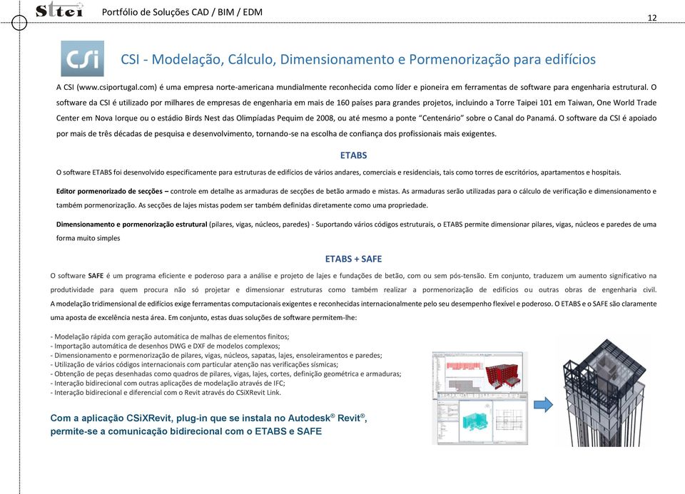 O software da CSI é utilizado por milhares de empresas de engenharia em mais de 160 países para grandes projetos, incluindo a Torre Taipei 101 em Taiwan, One World Trade Center em Nova Iorque ou o