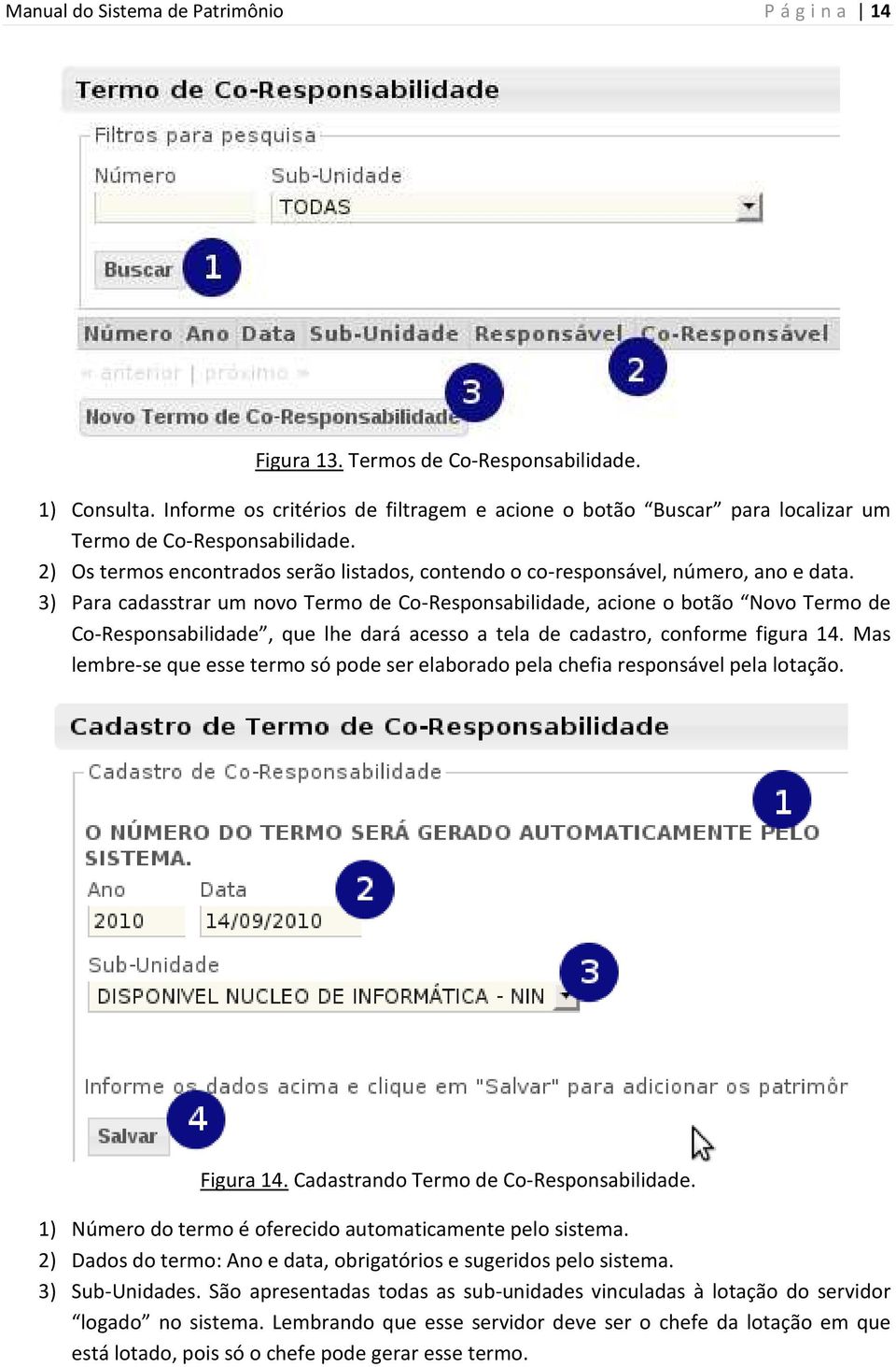 3) Para cadasstrar um novo Termo de Co-Responsabilidade, acione o botão Novo Termo de Co-Responsabilidade, que lhe dará acesso a tela de cadastro, conforme figura 14.