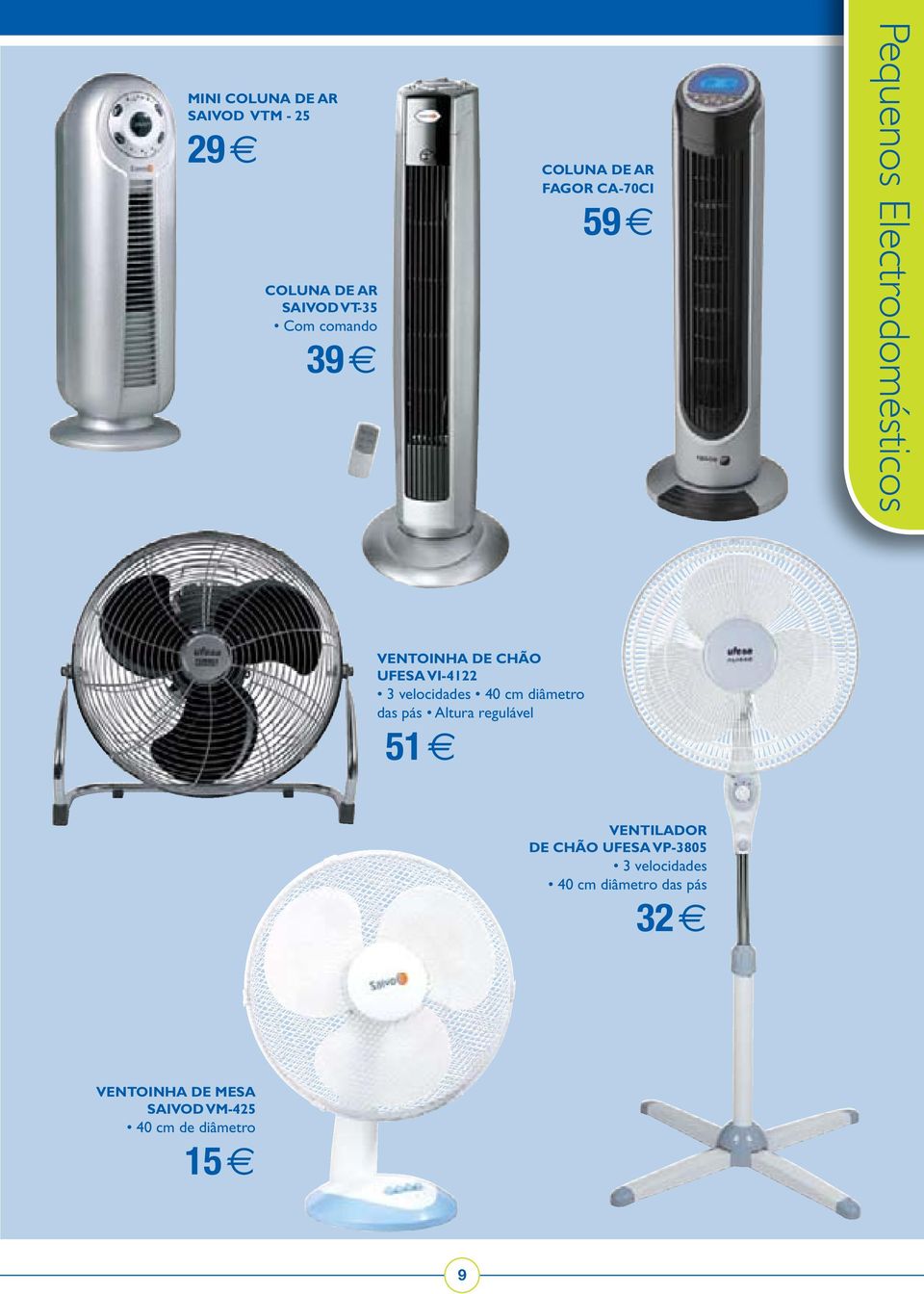 velocidades 40 cm diâmetro das pás ltura regulável 51 VENTILDOR DE CHÃO UFES VP-3805