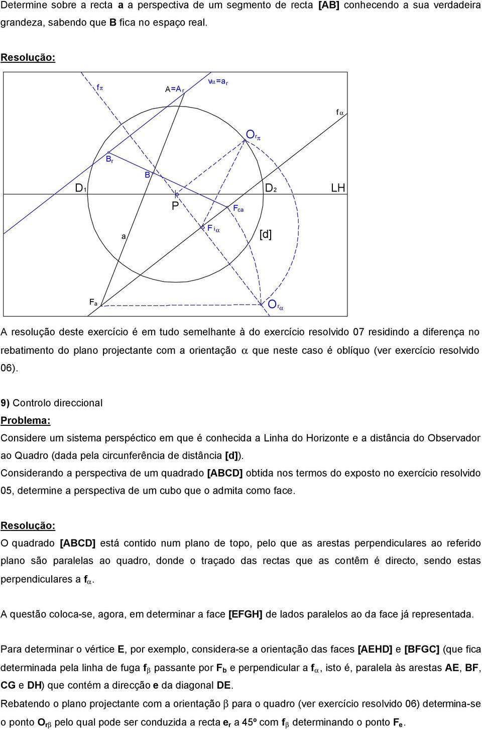 orientação a que neste caso é oblíquo (ver exercício resolvido 06). 9) Controlo direccional ao Quadro (dada pela circunferência de distância ).