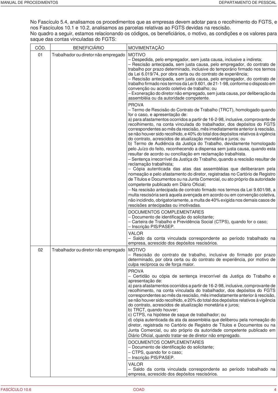 pelo empregador, sem justa causa, inclusive a indireta; Rescisão antecipada, sem justa causa, pelo empregador, do contrato de trabalho por prazo determinado, inclusive do temporário firmado nos