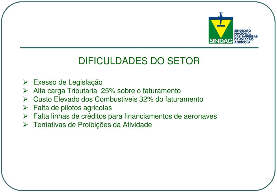 faturamento Falta de pilotos agricolas Falta linhas de créditos