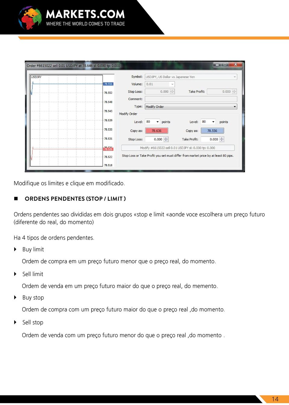 real, do momento) Ha 4 tipos de ordens pendentes. `` Buy limit Ordem de compra em um preço futuro menor que o preço real, do momento.