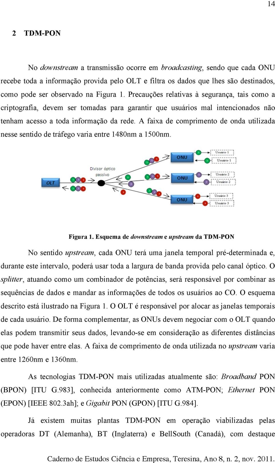 A faixa de comprimento de onda utilizada nesse sentido de tráfego varia entre 1480nm a 1500nm. Figura 1.