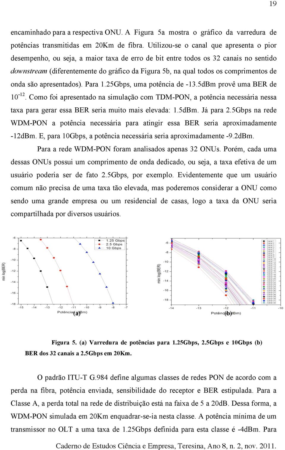 comprimentos de onda são apresentados). Para 1.25Gbps, uma potência de -13.5dBm provê uma BER de 10-12.