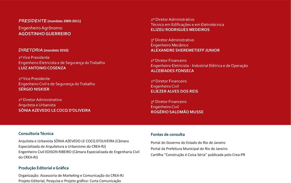 e em Eletrotécnica ELIZEU RODRIGUES MEDEIROS 3º Diretor Administrativo Engenheiro Mecânico ALEXANDRE SHEREMETIEFF JUNIOR 1º Diretor Financeiro Engenheiro Eletricista - Industrial Elétrica e de