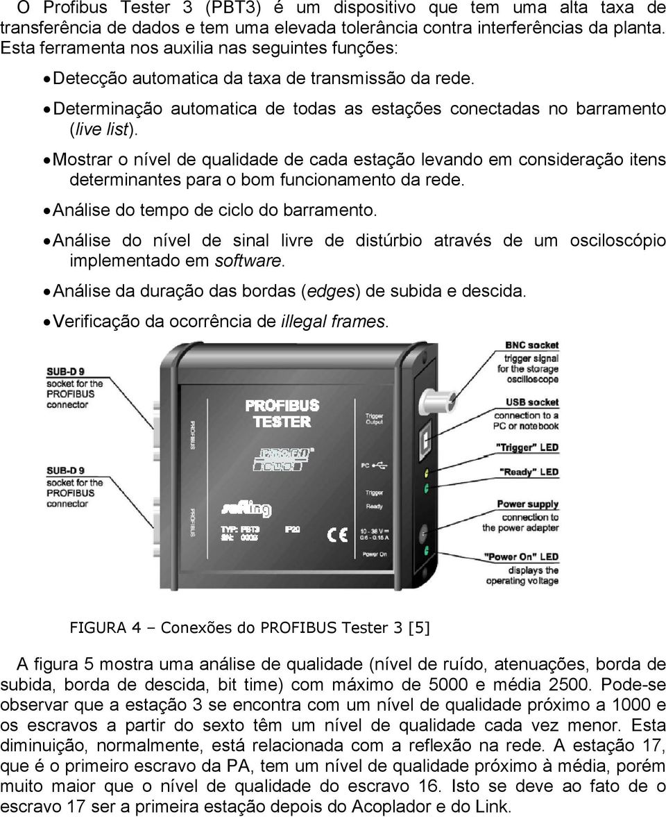 Mostrar o nível de qualidade de cada estação levando em consideração itens determinantes para o bom funcionamento da rede. Análise do tempo de ciclo do barramento.