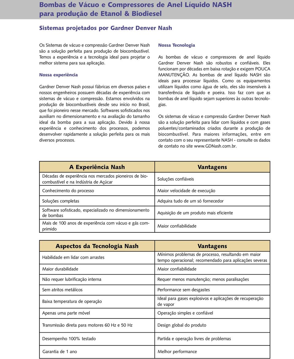 Nossa experiência Gardner Denver Nash possui fábricas em diversos países e nossos engenheiros possuem décadas de experiência com sistemas de vácuo e compressão.