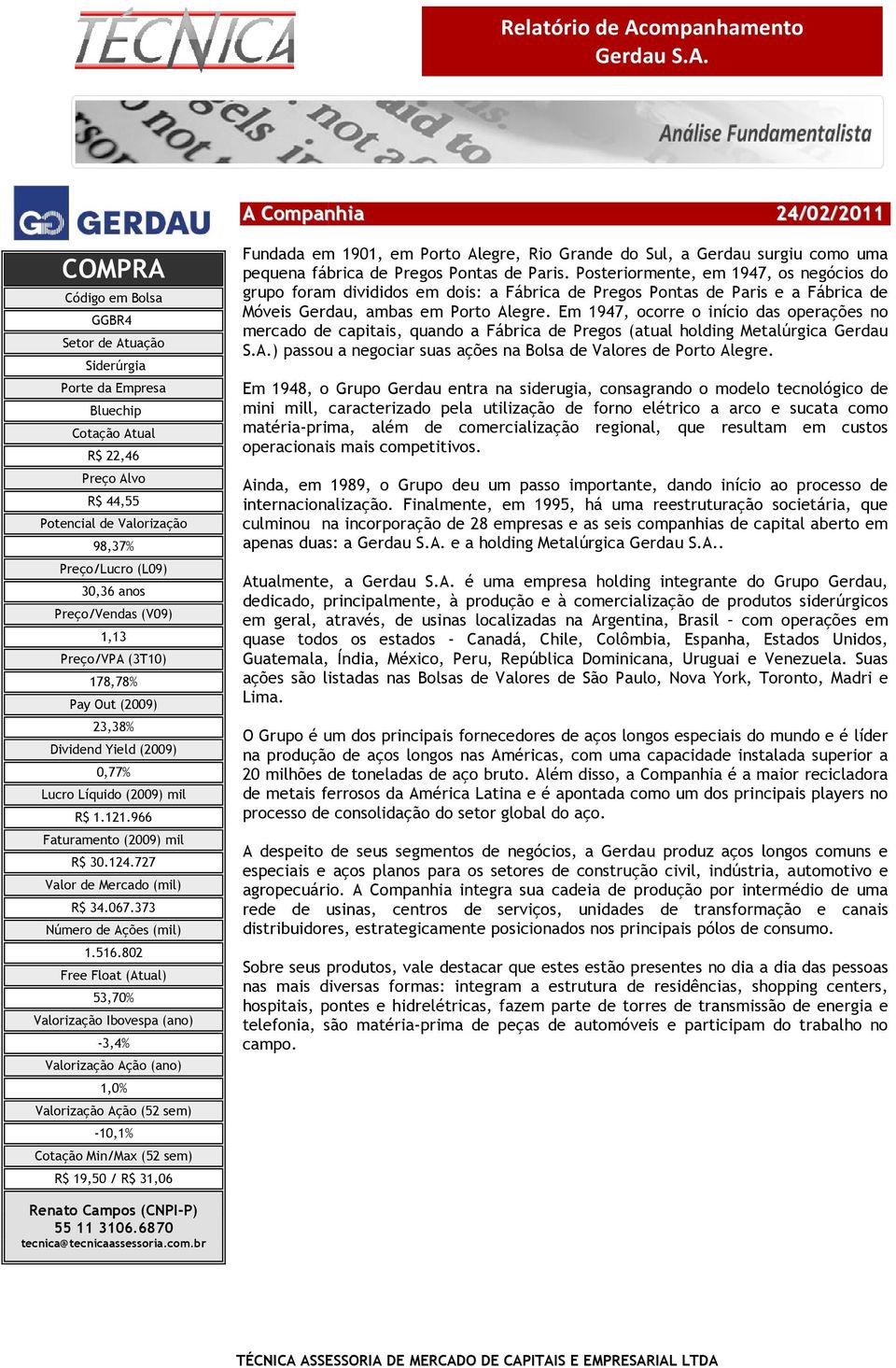 727 Valor de Mercado (mil) R$ 34.067.373 Número de Ações (mil) 1.516.