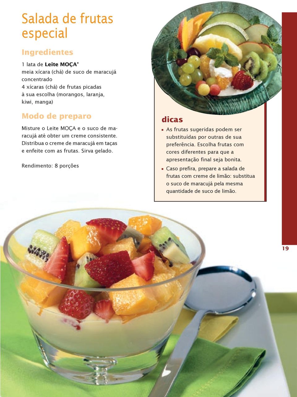 Sirva gelado. Rendimento: 8 porções dicas As frutas sugeridas podem ser substituídas por outras de sua preferência.