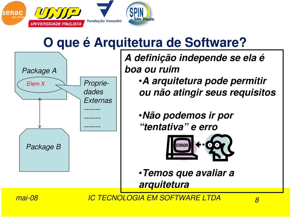 boa ou ruim A arquitetura pode permitir ou não atingir seus requisitos Não