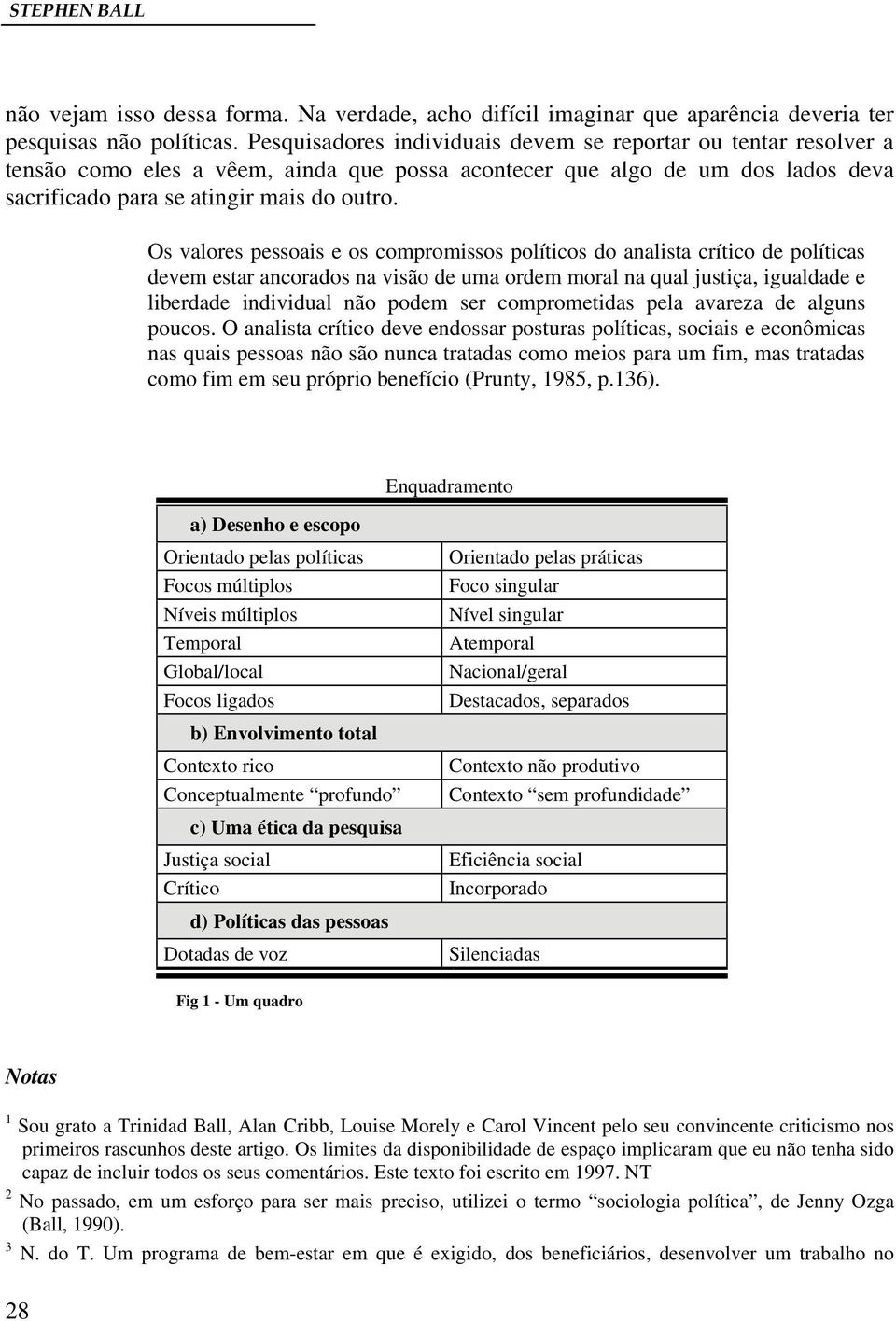 Os valores pessoais e os compromissos políticos do analista crítico de políticas devem estar ancorados na visão de uma ordem moral na qual justiça, igualdade e liberdade individual não podem ser