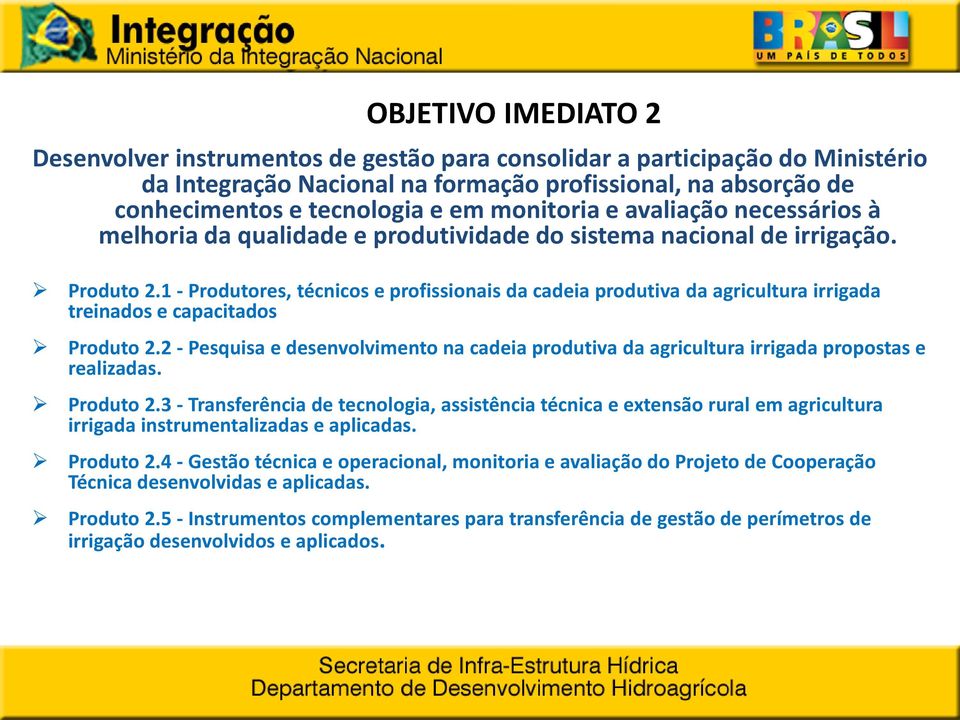 1 - Produtores, técnicos e profissionais da cadeia produtiva da agricultura irrigada treinados e capacitados Produto 2.