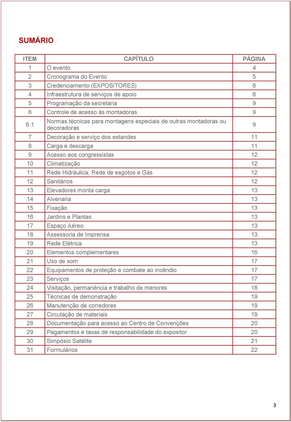 1 Normas técnicas para montagens especiais de outras montadoras ou decoradoras 7 Decoração e serviço dos estandes 11 8 Carga e descarga 11 9 Acesso aos congressistas 12 10 Climatização 12 11 Rede