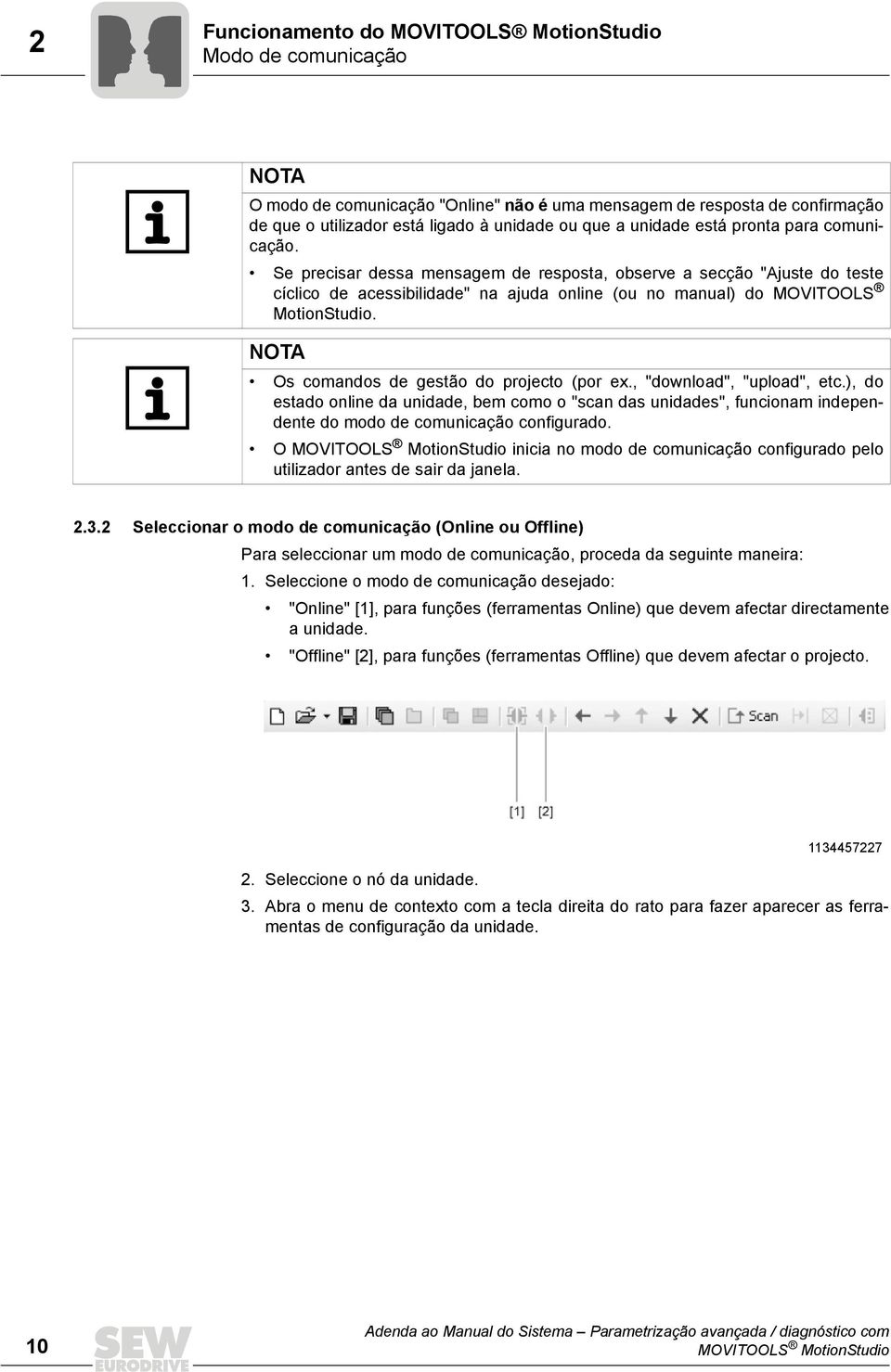 NOTA Os comandos de gestão do projecto (por ex., "download", "upload", etc.), do estado online da unidade, bem como o "scan das unidades", funcionam independente do modo de comunicação configurado.