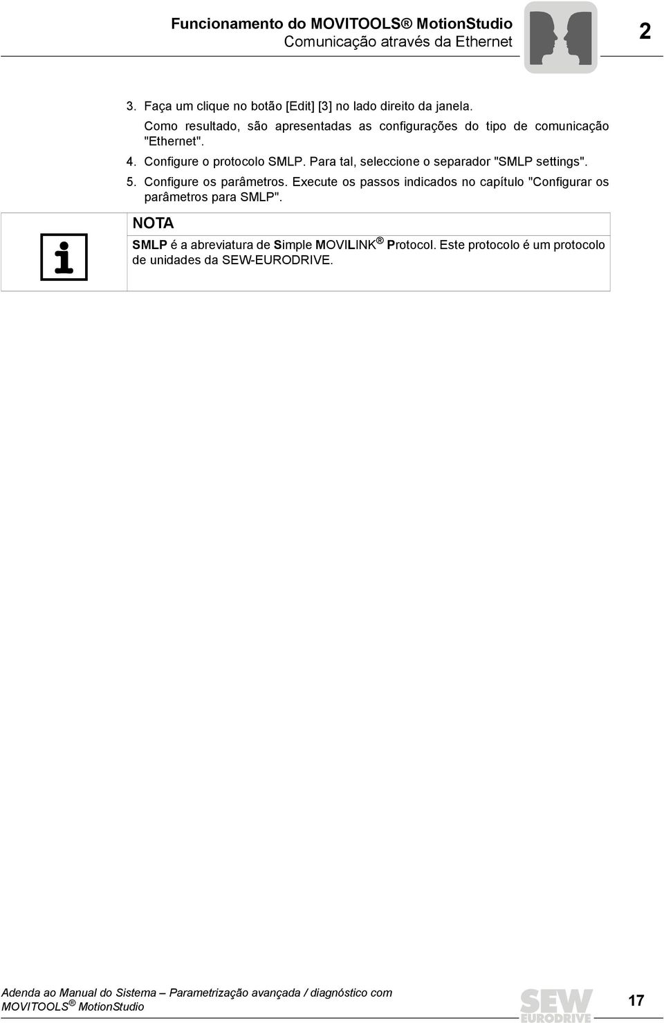 Como resultado, são apresentadas as configurações do tipo de comunicação "Ethernet". 4. Configure o protocolo SMLP.