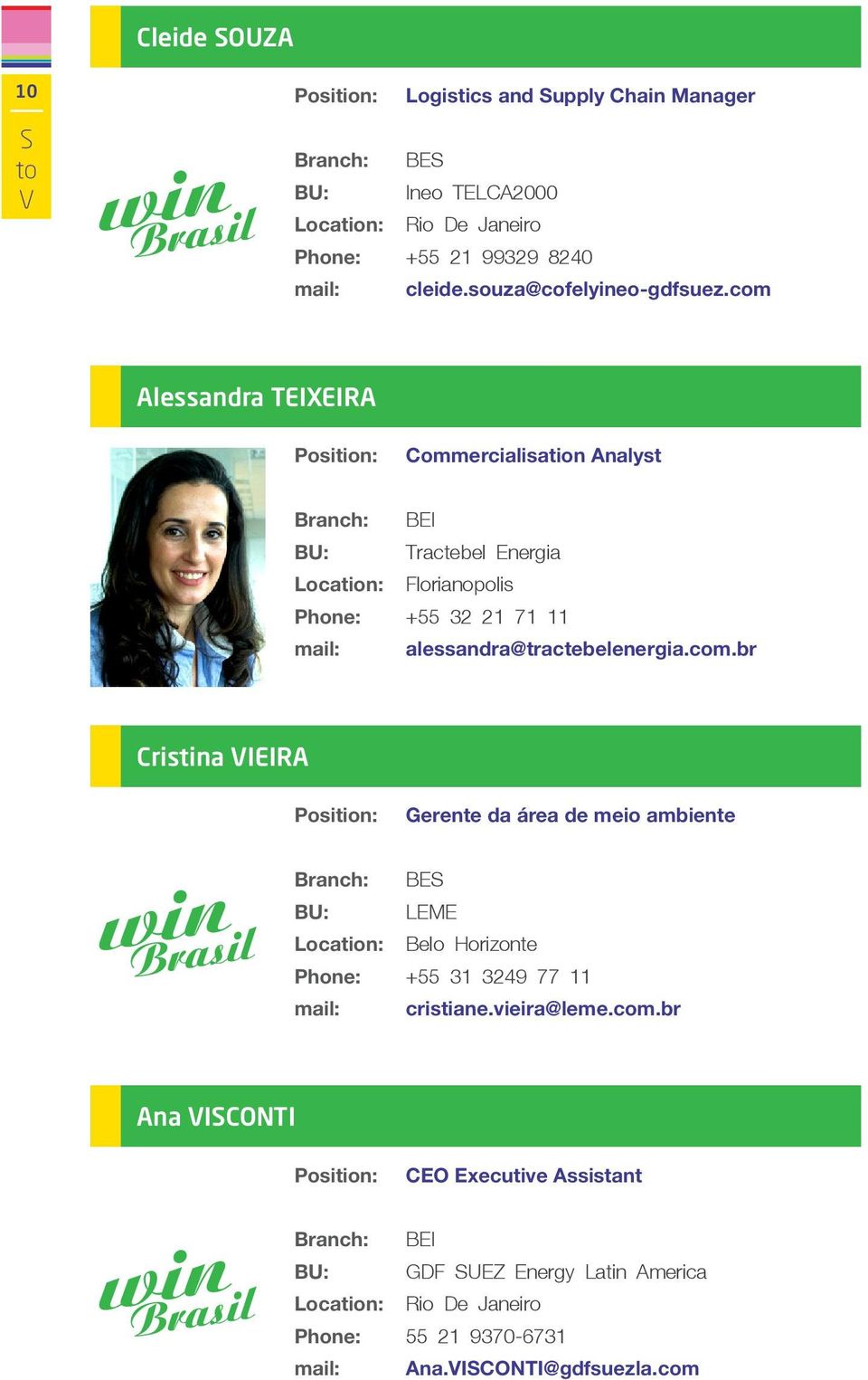 com Alessandra TEIXEIRA Commercialisation Analyst +55 32 21 71 11 alessandra@tractebelenergia.com.br Cristina VIEIRA Gerente da área de meio ambiente +55 31 3249 77 11 cristiane.