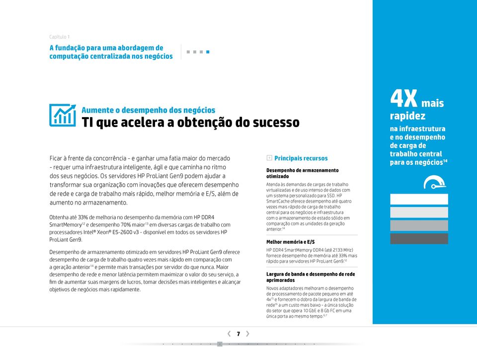 Os servidores HP ProLiant Gen9 podem ajudar a transformar sua organização com inovações que oferecem desempenho de rede e carga de trabalho mais rápido, melhor memória e E/S, além de aumento no