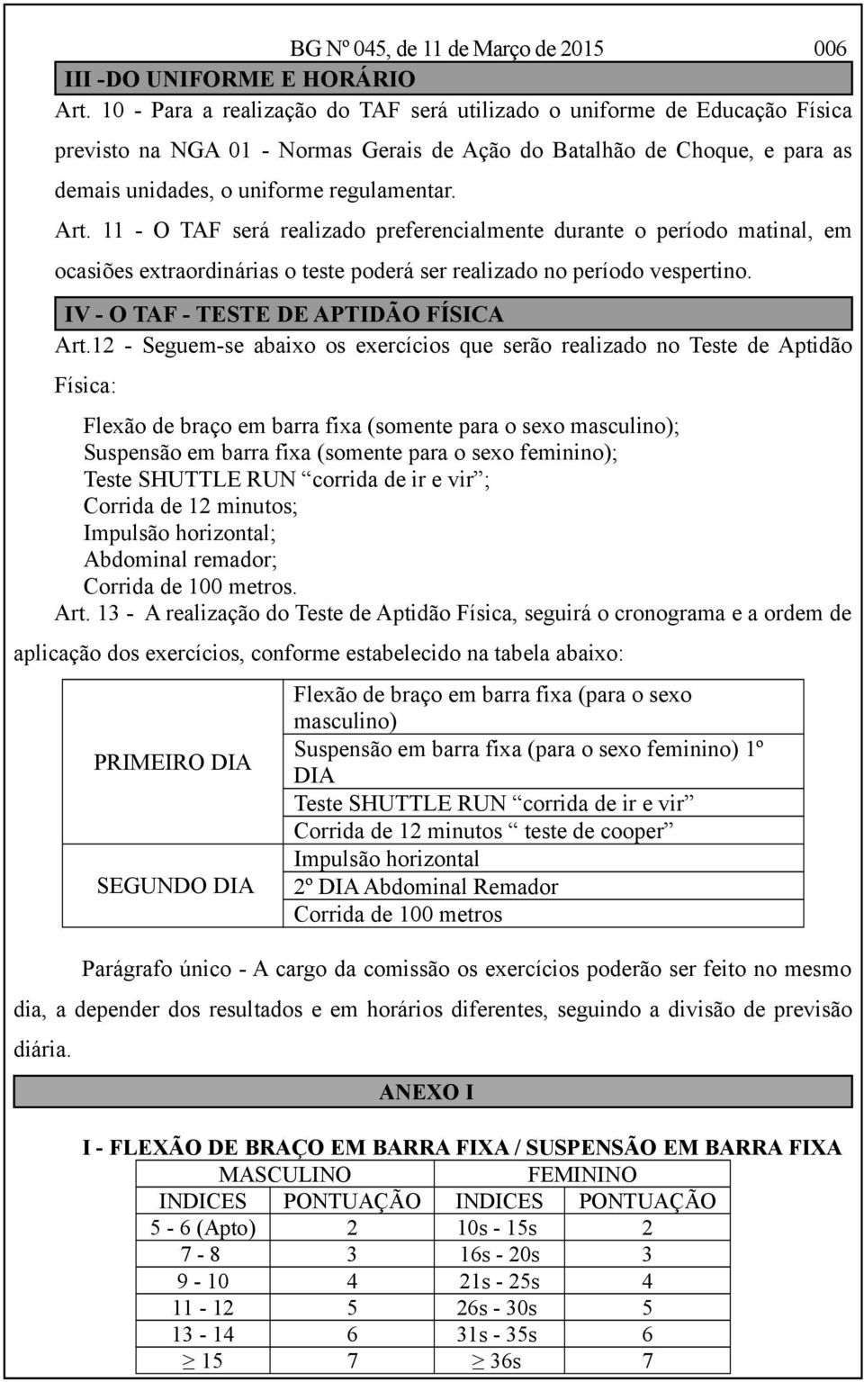 11 - O TAF será realizado preferencialmente durante o período matinal, em ocasiões extraordinárias o teste poderá ser realizado no período vespertino. IV - O TAF - TESTE DE APTIDÃO FÍSICA Art.