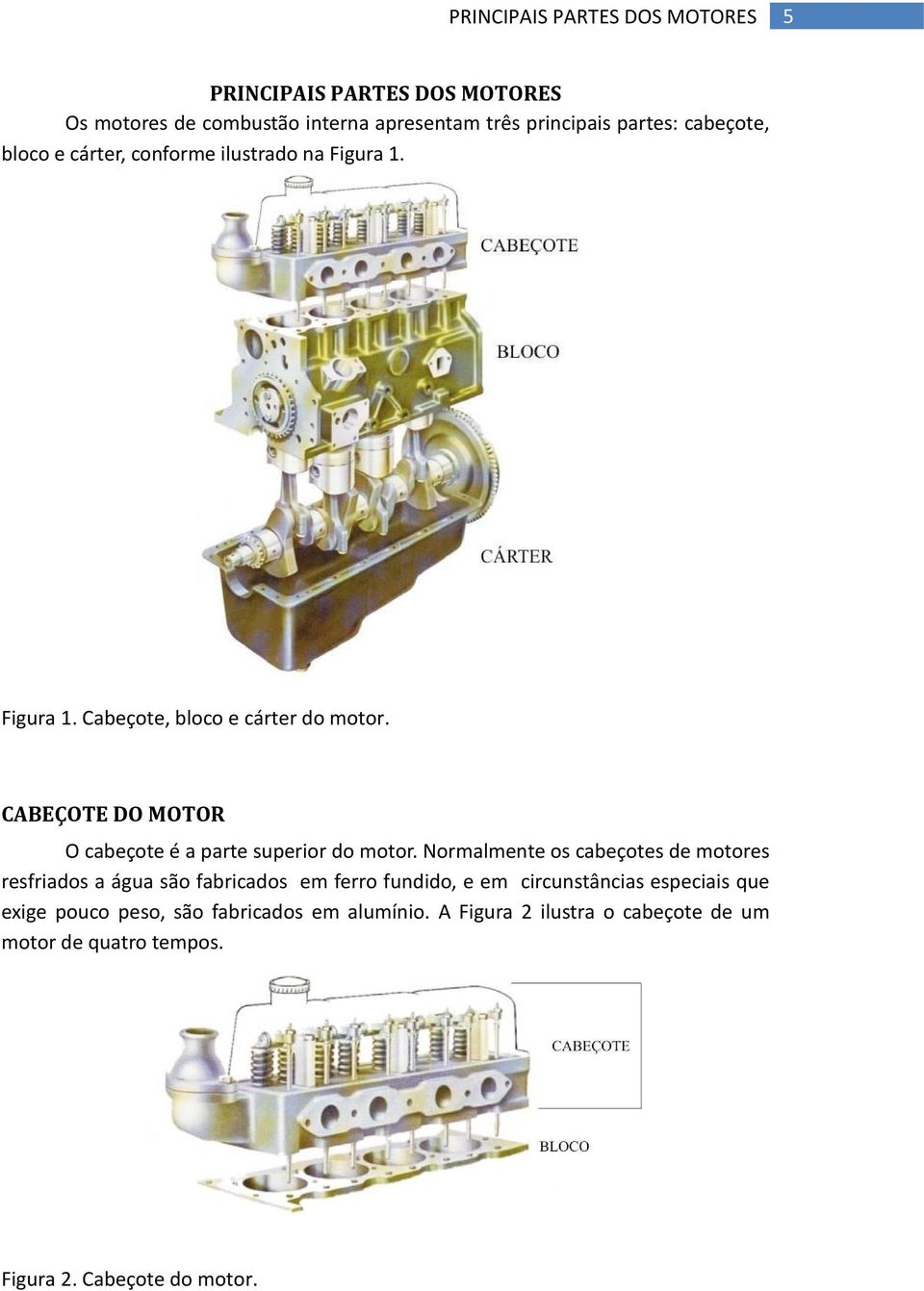 CABEÇOTE DO MOTOR O cabeçote é a parte superior do motor.