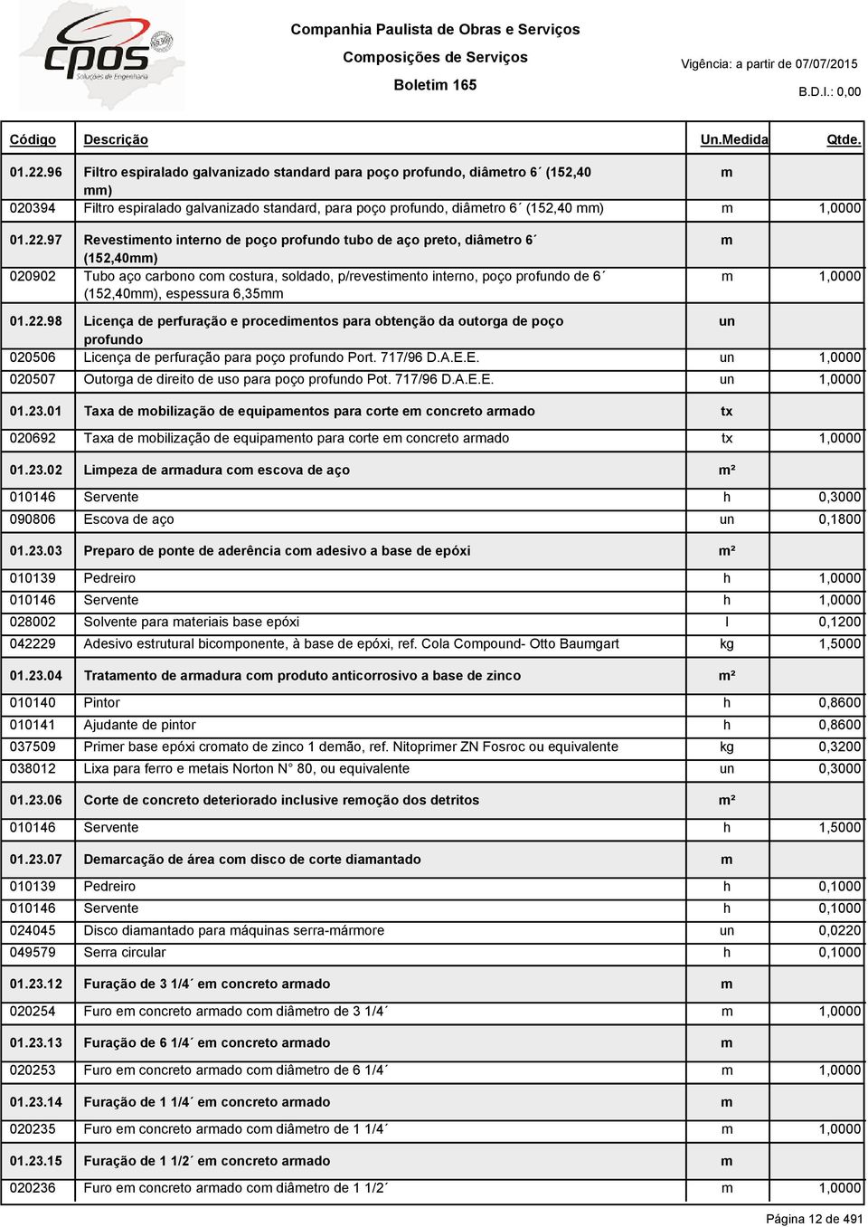 97 Revestiento interno de poço profdo tubo de aço preto, diâetro 6 (152,40) 020902 Tubo aço carbono co costura, soldado, p/revestiento interno, poço profdo de 6 (152,40), espessura 6,35 01.22.