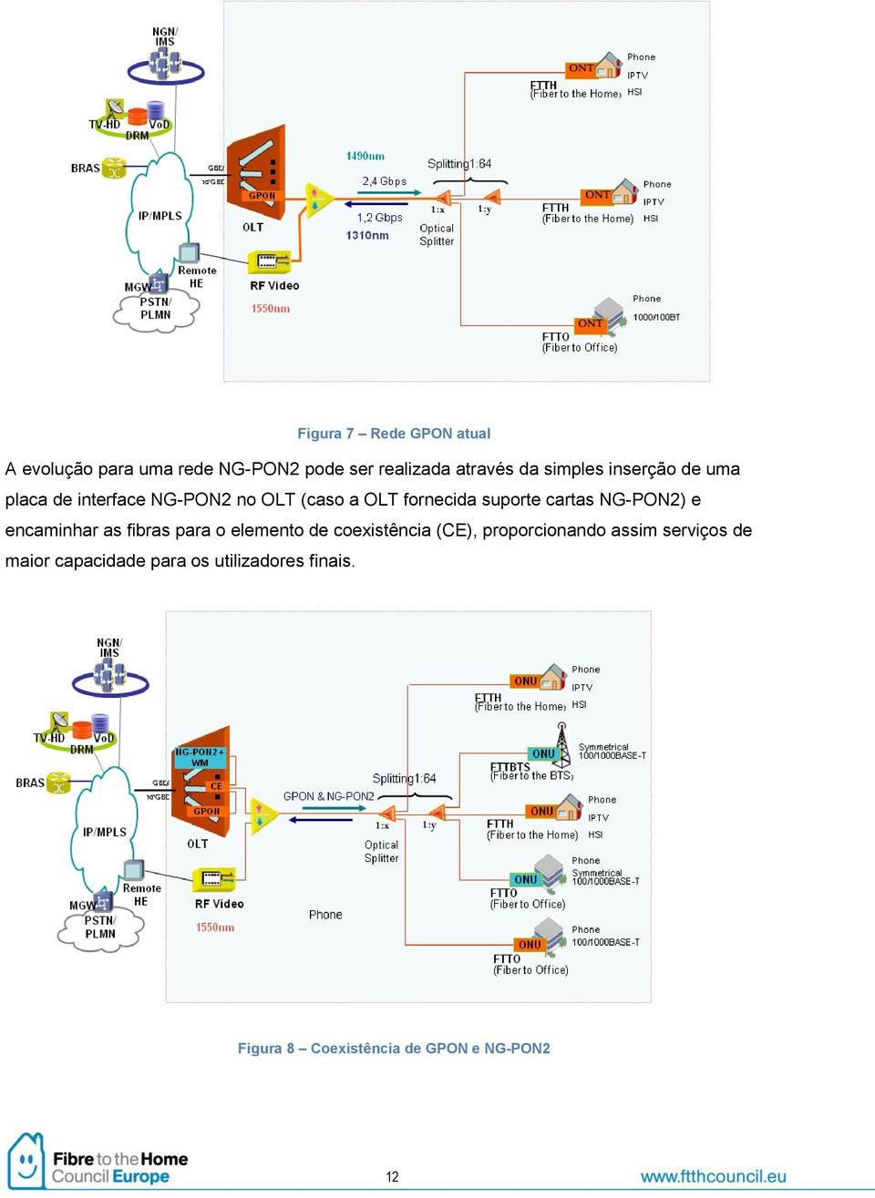 cartas NG-PON2) e encaminhar as fibras para o elemento de coexistência (CE), proporcionando