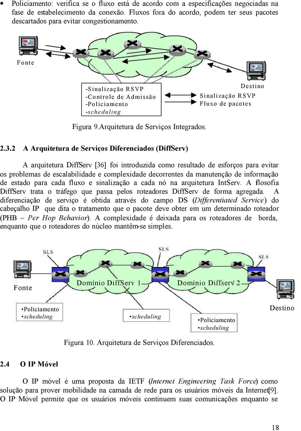 Fonte -Sinalização RSVP -Controle de Admissão -Policiamento -scheduling Destino Sinalização RSVP Fluxo de pacotes Figura 9.Arquitetura de Serviços Integrados. 2.3.