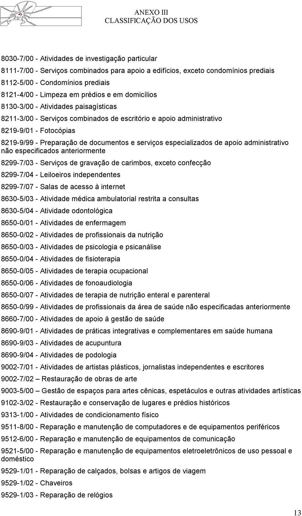 especializados de apoio administrativo não especificados 8299-7/03 - Serviços de gravação de carimbos, exceto confecção 8299-7/04 - Leiloeiros independentes 8299-7/07 - Salas de acesso à internet