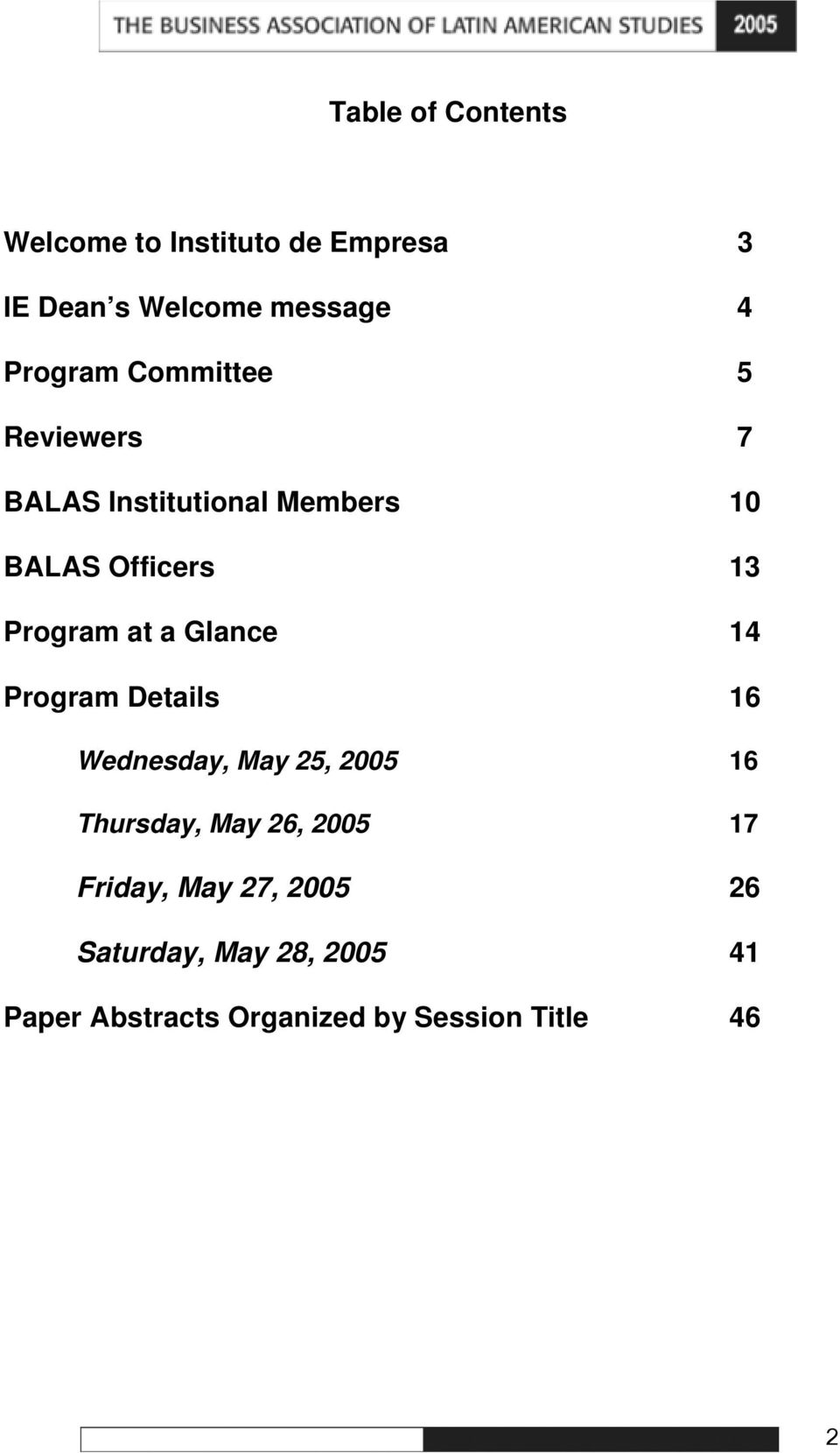 Glance 14 Program Details 16 Wednesday, May 25, 2005 16 Thursday, May 26, 2005 17